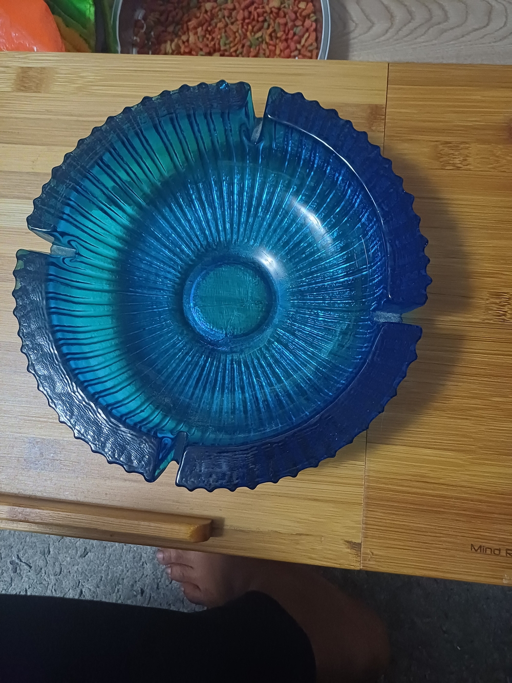 Hand-Blown Blue Glass Art Bowl - Decorative Centerpiece
